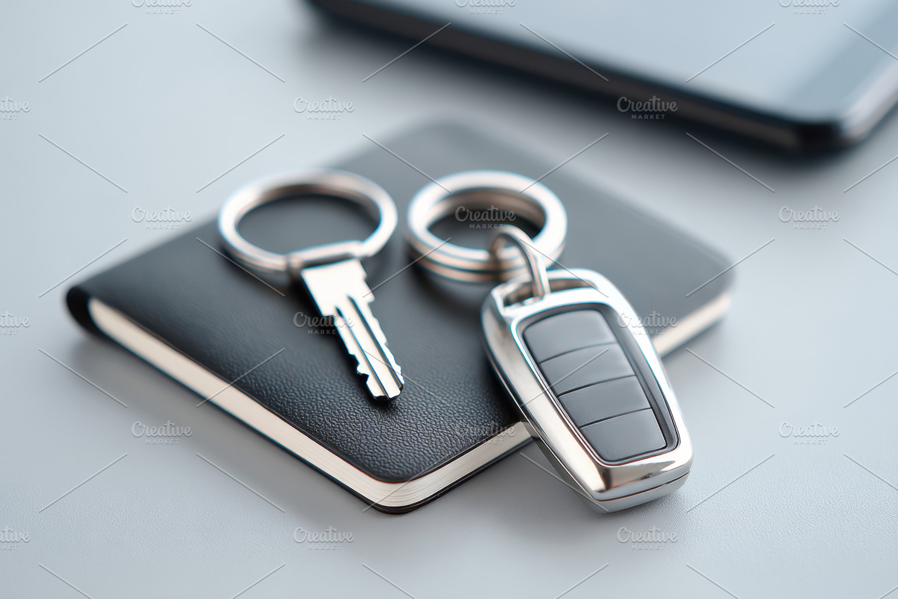 Keys and car remote on a notebook, a Business Photo by AlyaAnd