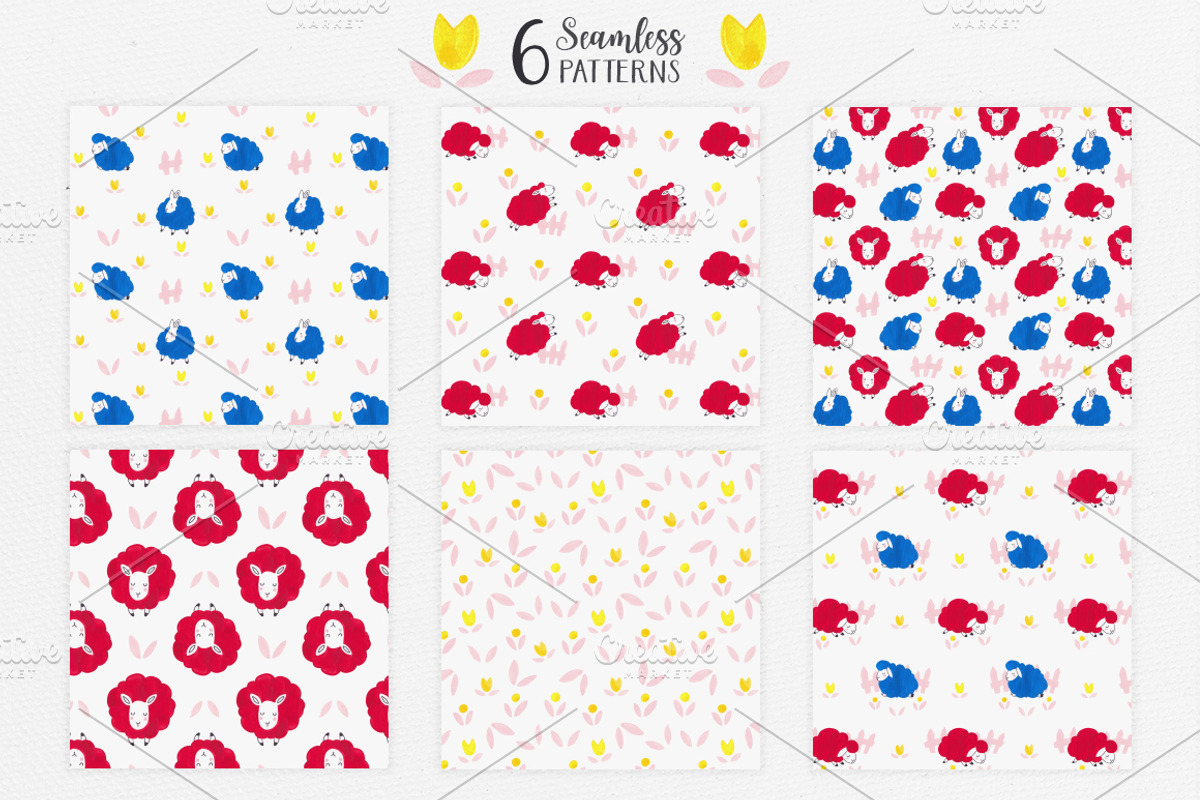 Frisky Sheeps Patterns and Cliparts, an Animal Illustration by Petite Salade (Photo 2 of 3)