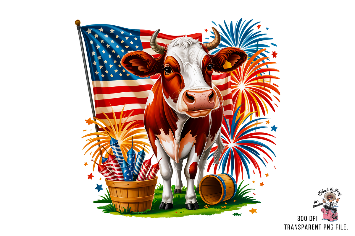 4th of July Cute Cow PNG Bundle, an Illustration by Clipart Bloom (Photo 2 of 11)