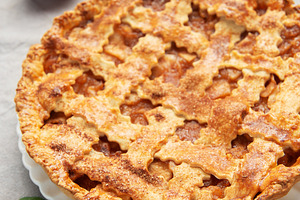 Delicious homemade apple pie with honey and coffee enjoyed durin, a Food & Drink Photo by Olena Rudo