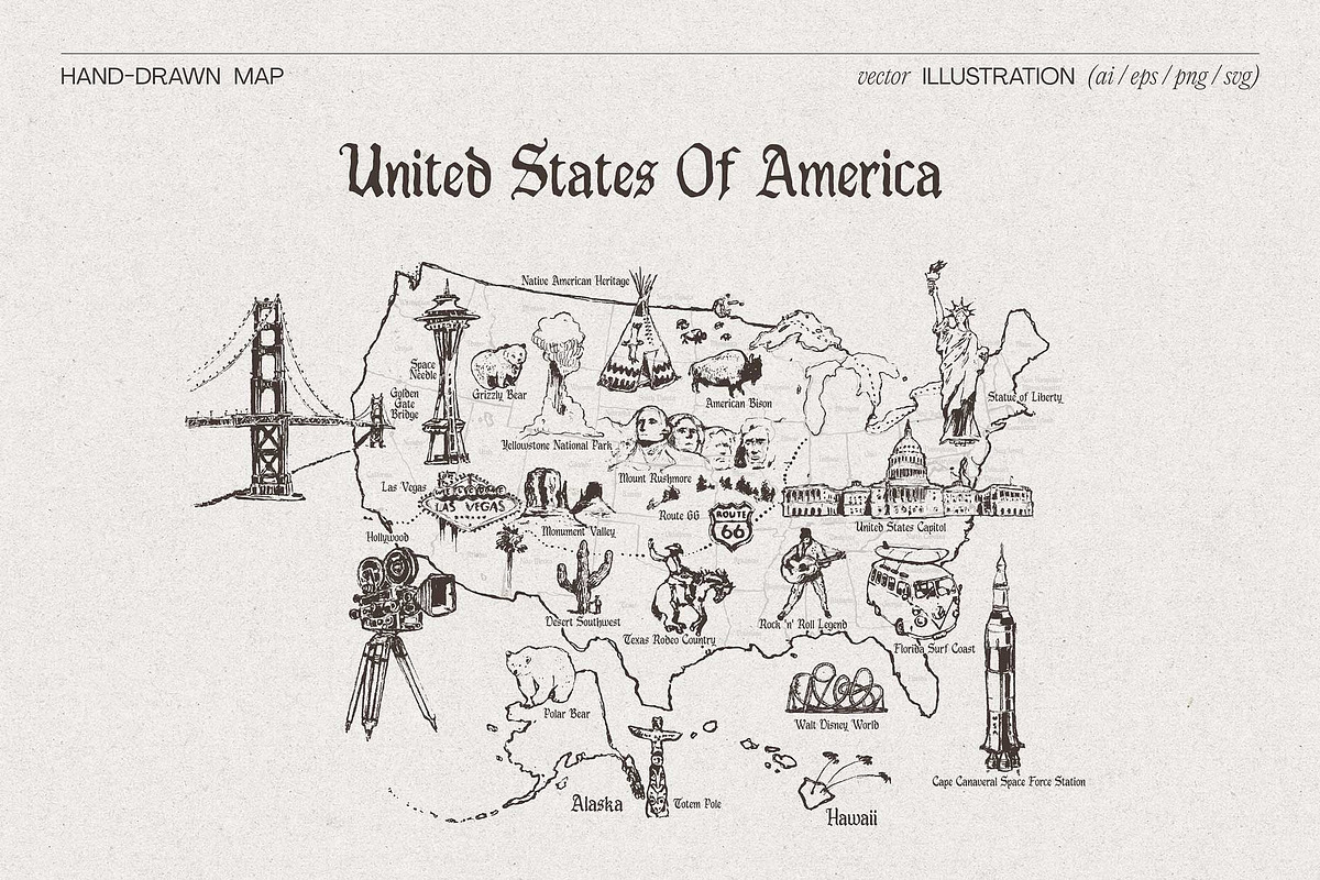 United States Hand-Drawn Map, an Empty State Illustration by TheMountBirdStudio (Photo 9 of 9)