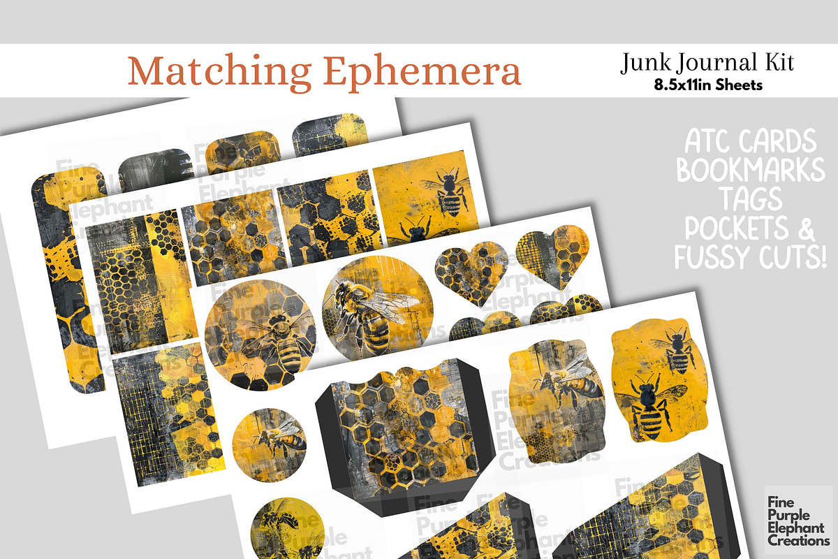 Yellow Black Bees Junk Journal Ephem, a Background Graphic by Fine ...