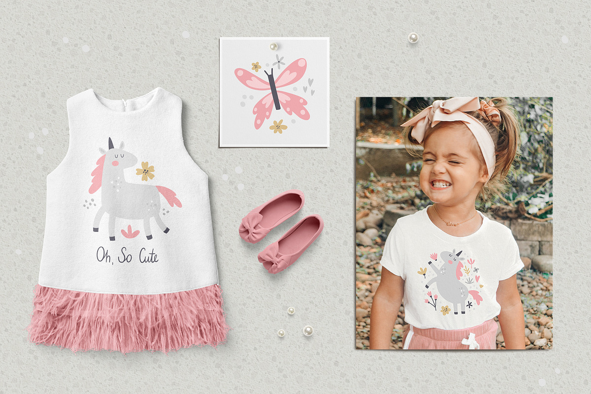 Unicorns in the garden kids clipart, a Decorative Illustration by Leysan Shayak (Photo 2 of 14)