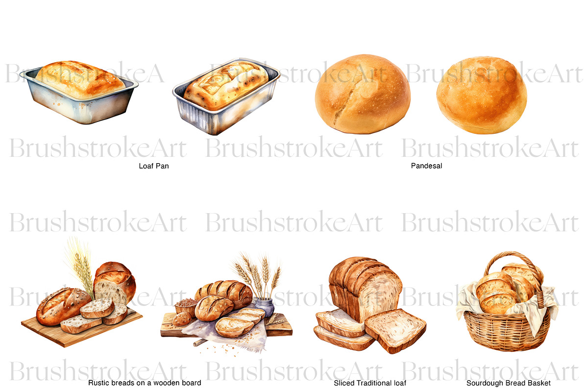 Watercolor Bread Clipart, Bread Loaf, a Food Illustration by BrushstrokeArtGB (Photo 3 of 8)