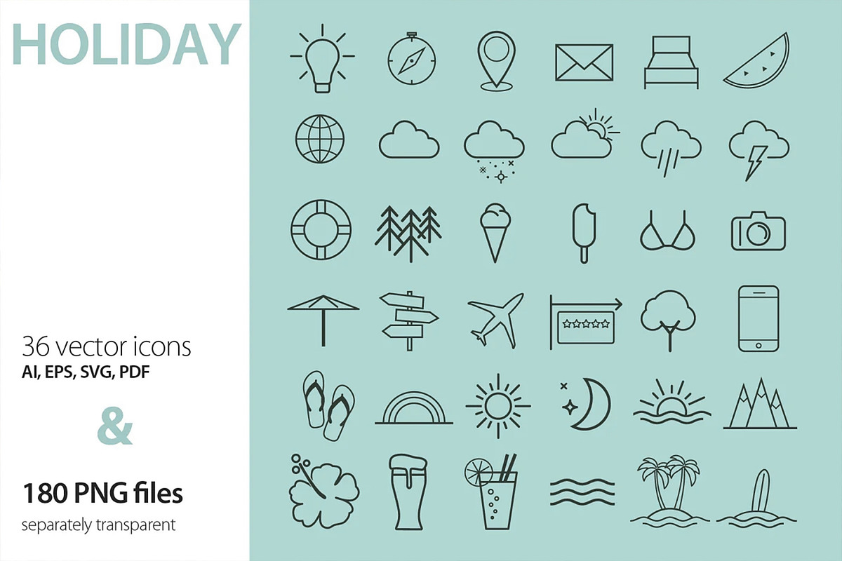 36 Holiday icons, an Outline Icon by cafelab_store