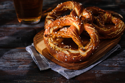 Freshly baked homemade soft pretzel stock photo containing pretzel and food