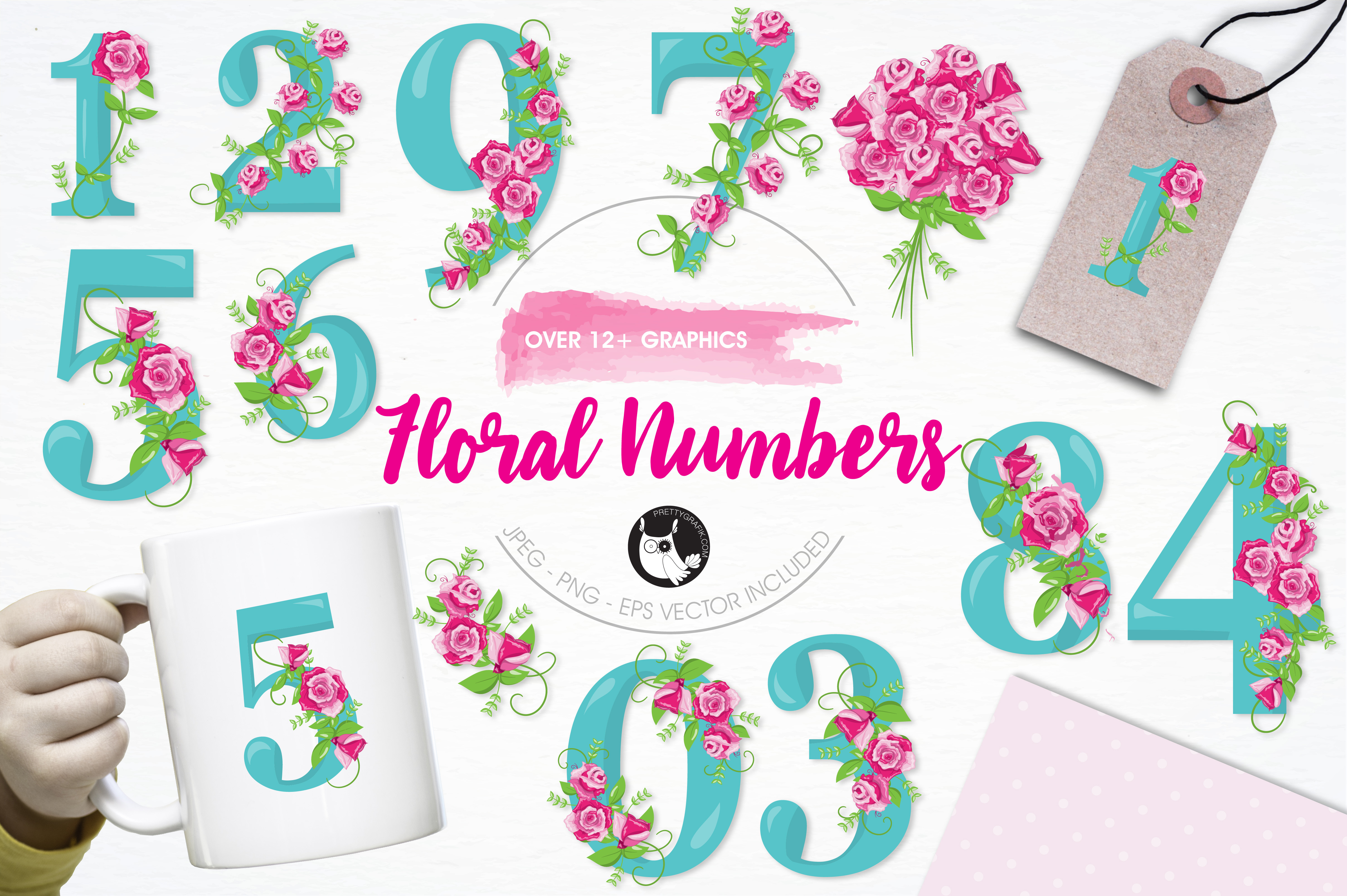 Floral numbers illustration pack, an Illustration by PrettyBundles