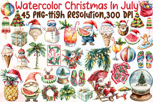 Watercolor Christmas In July Clipart, an Illustration by Sublimation Artist
