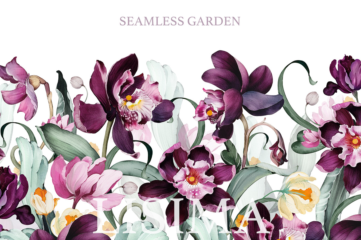 Purple floral pattern, orchids, a Pattern Graphic by Lisima (Photo 6 of 15)