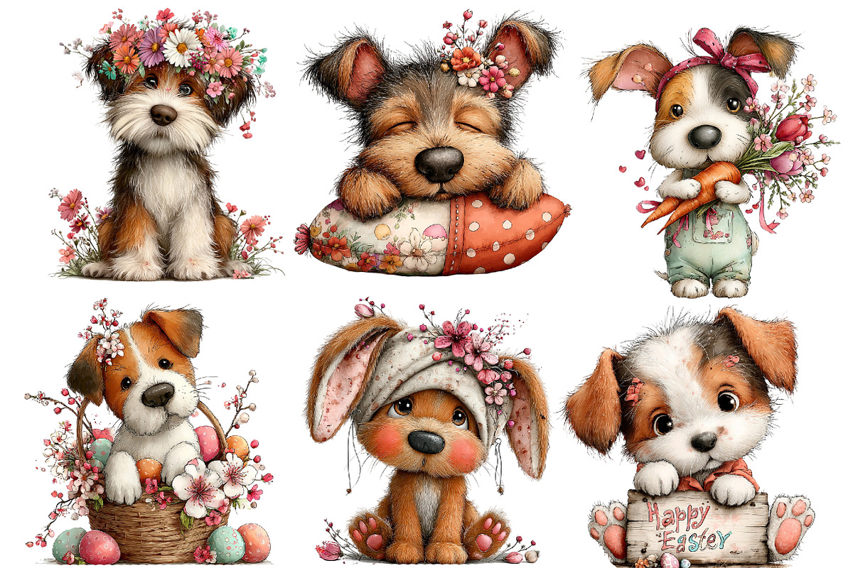 whimsical easter dog clipart, an Illustration by Designworld (Photo 3 of 4)