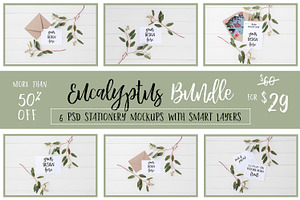 Eucalyptus Stationery Bundle SALE, a Print Template by ILLONA GRAPHICS