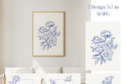 Roses Vintage set Blue Toile Vector, an Object Graphic by ON_lineart_store (Thumbnail 5 of 10)