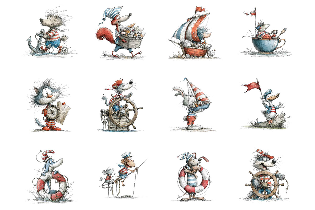 Whimsical Sailor Animals Clipart, an Animal Illustration by fashionaddict (Photo 2 of 7)