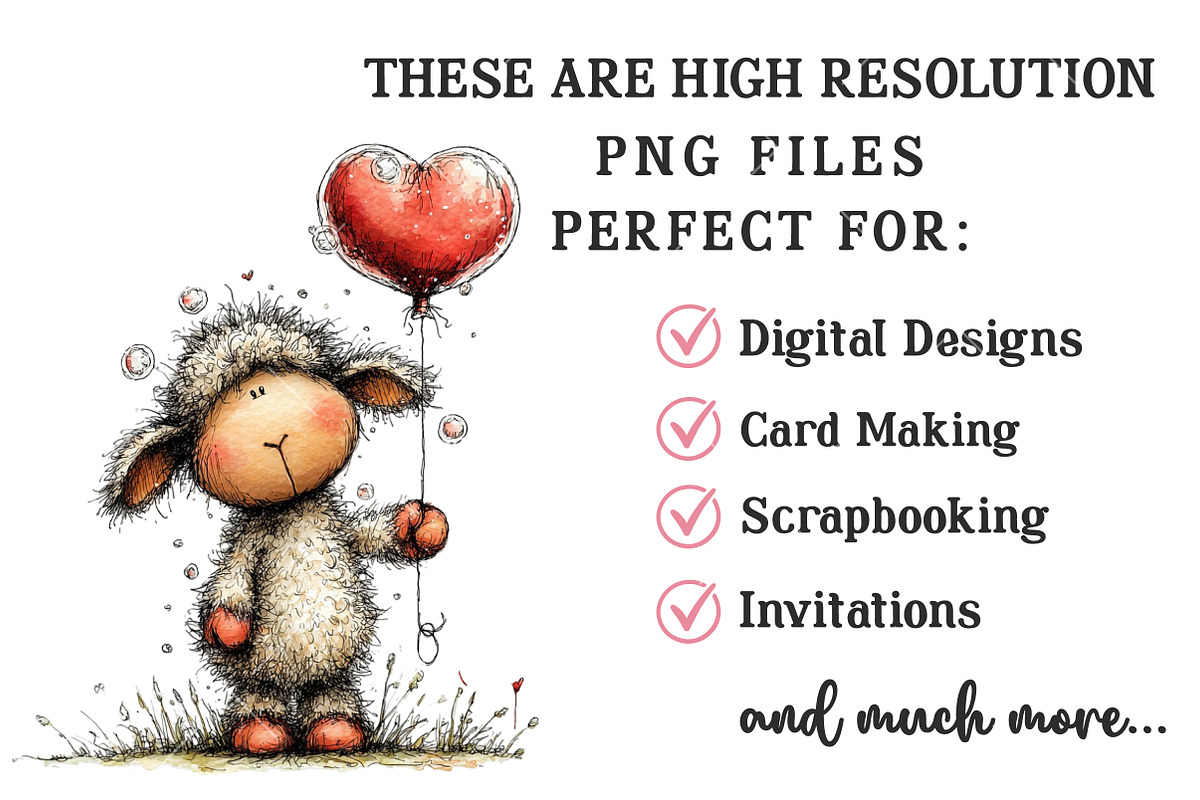 Whimsical Valentine Sheep Clipart, an Illustration by OK Design (Photo 4 of 6)
