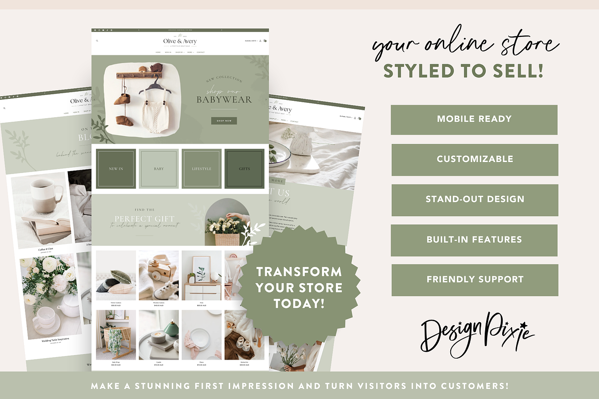 Olive Shopify Theme for Boutiques, a Shopify Template by Design Pixie (Photo 2 of 10)