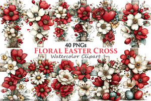 Floral Easter Cross Clipart, an Illustration by Pixels.Craft