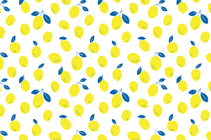 Blue + Yellow Lemons Vector Pattern