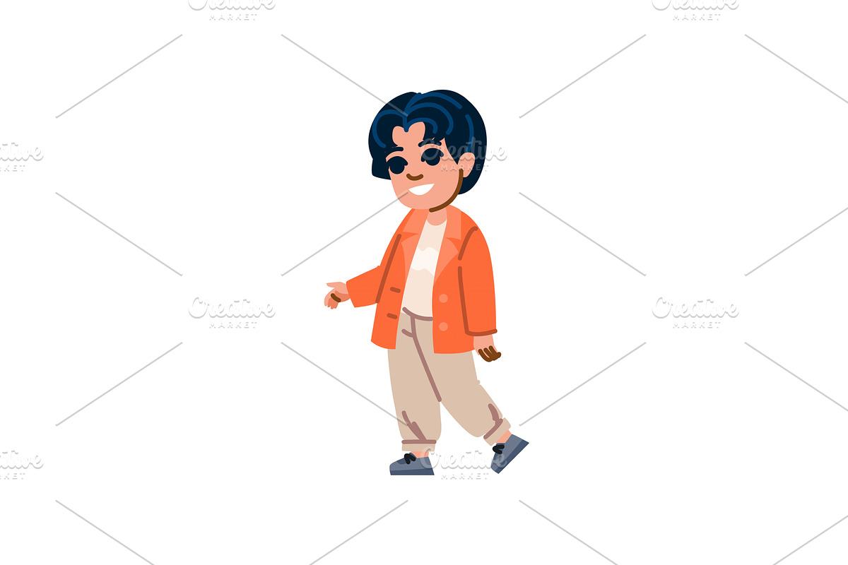 Stylish child walking and smiling, an Illustration by pikepicture
