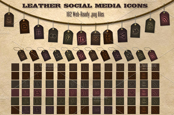 102 Dark Leather Social Media Icons