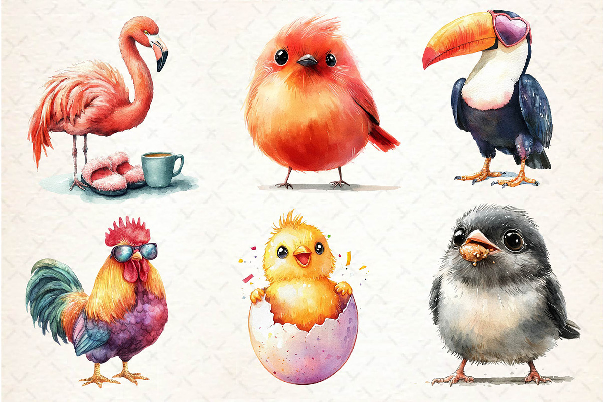 Cute Quirky Funny Birds Clipart, an Illustration by Dream Creation (Photo 5 of 6)