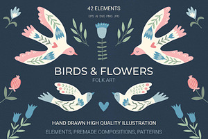 Birds and Flowers. Folk Art, a Decorative Illustration by Irina Ostapenko