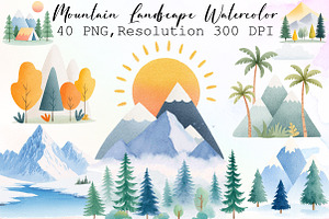 Mountain Landscape Watercolor Clipar, an Illustration by Sublimation Artist