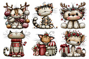 Christmas Whimsical Cat Clipart, a Seasonal Illustration by Creative Art (Thumbnail 3 of 7)