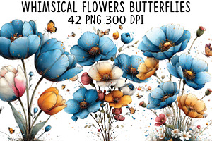 Whimsical Flowers Butterflies Clipar, an Illustration by CraftArtStudio