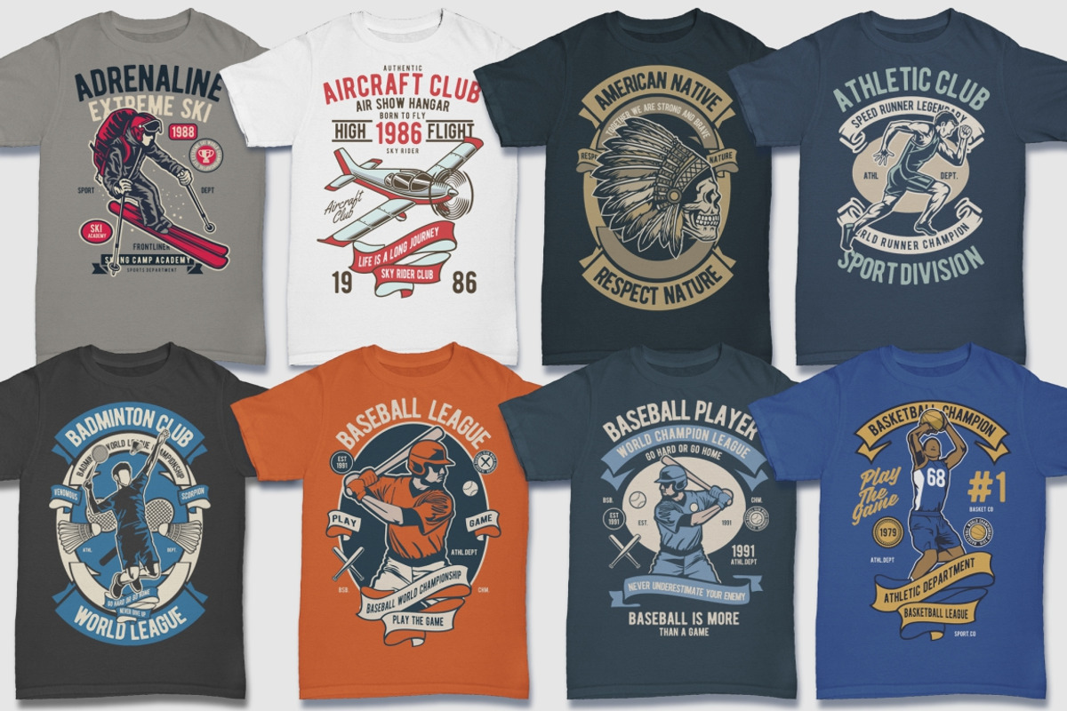 100 Retro Tshirt Designs Bundle #2, a Sport Illustration by roach_graphic (Photo 2 of 14)