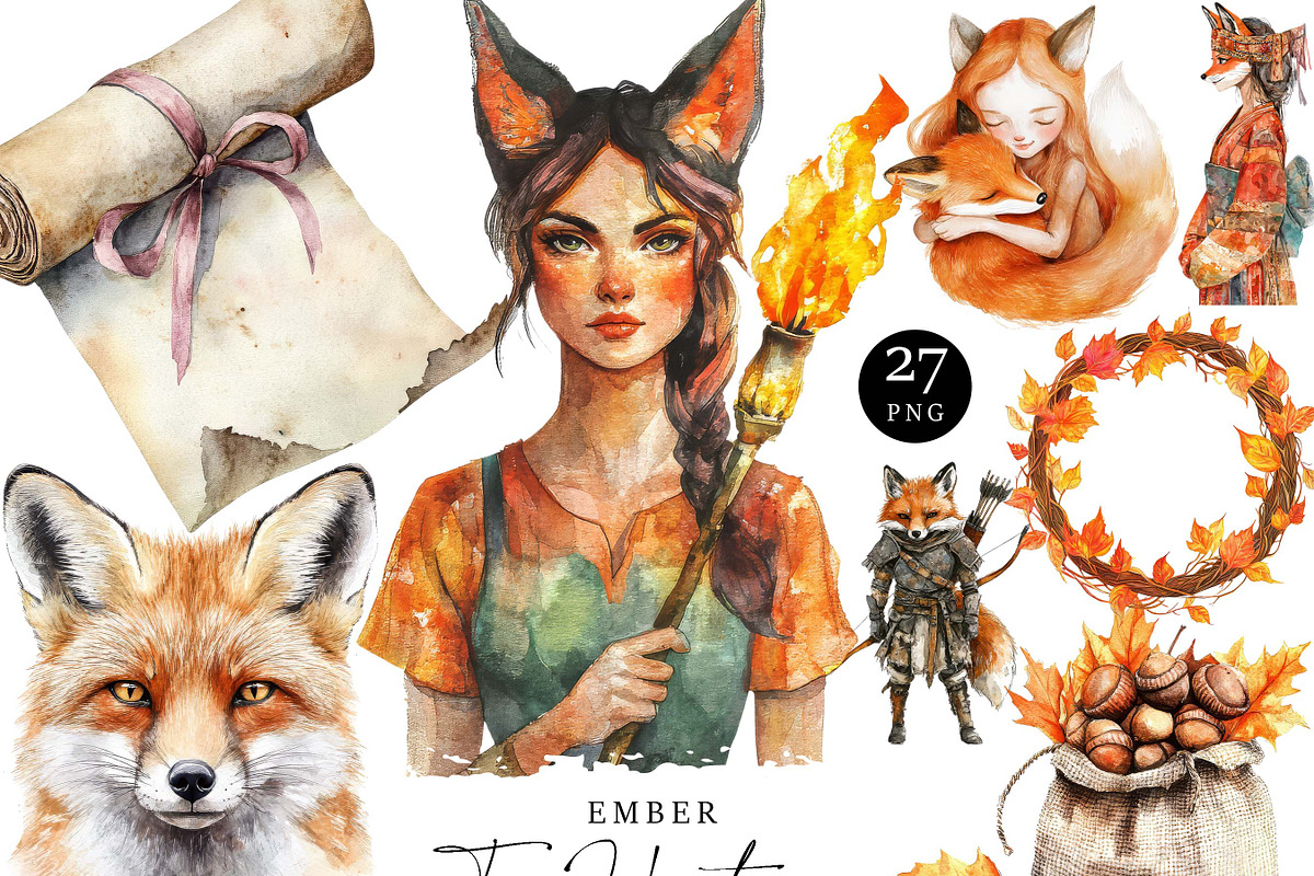 Watercolor Ember Fox Huntress Art, an Animal Illustration by Design Scotch (Photo 1 of 8)