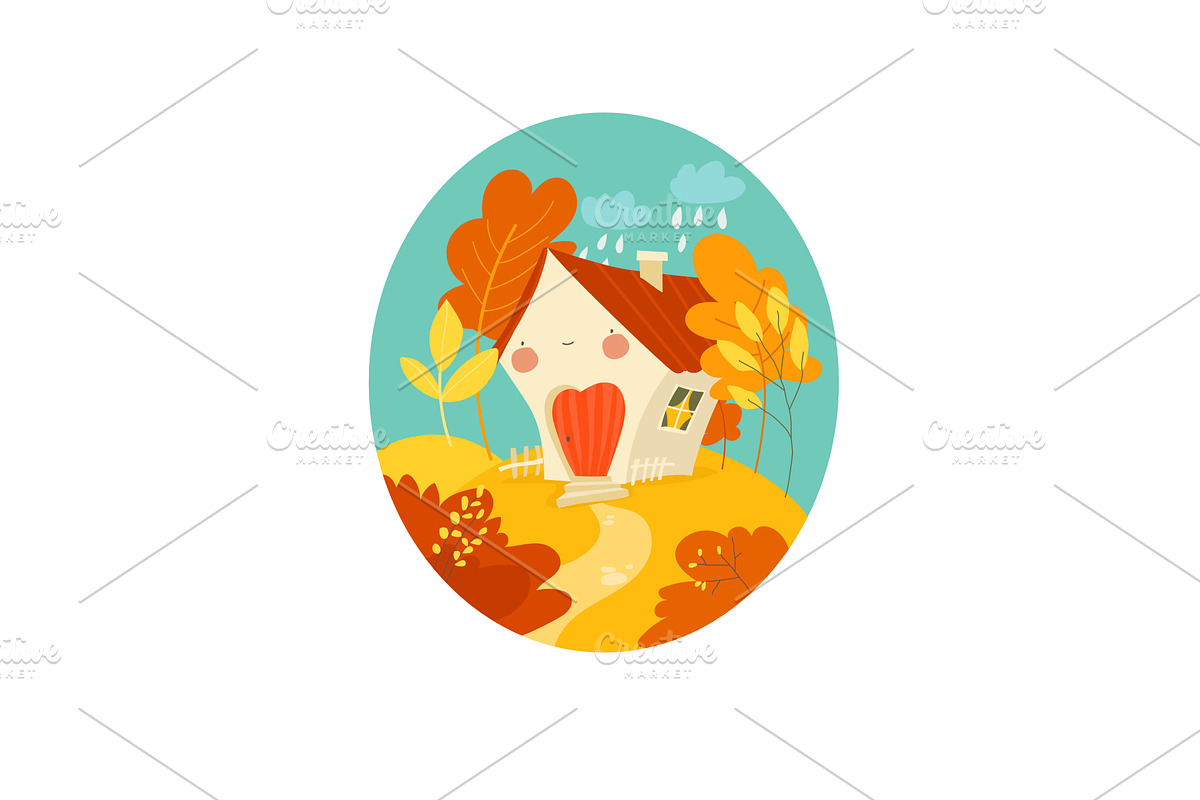 Front view of a house with autumn, an Object Illustration by Maria Starus