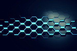 Glowing blue hexagon background stock photo containing network and wallpaper, an Abstract Photo by ink drop