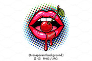 Lips Biting Cherry Clipart PNG., a Food Illustration by yod67 (Thumbnail 1 of 8)