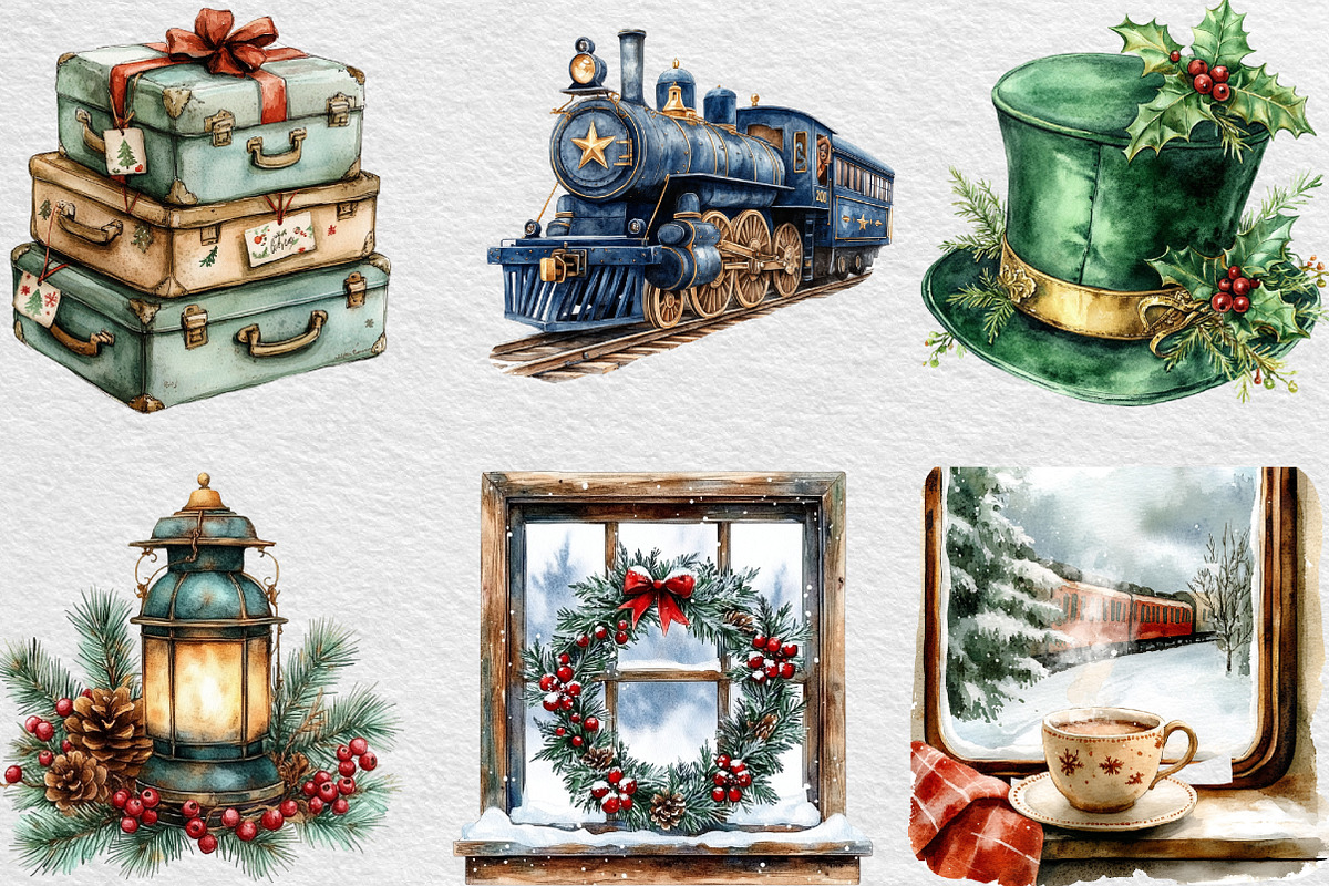 Christmas Train Station Clipart, an Illustration by Black Bird Studio (Photo 6 of 6)