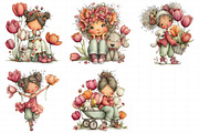 Whimsical Girl with Tulips and Puppy, an Illustration by Daily.Designs (Thumbnail 4 of 8)