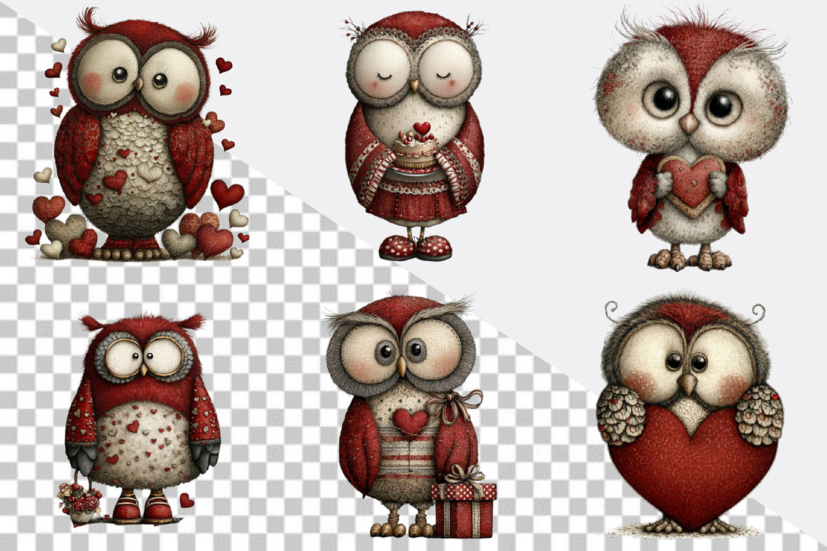 Whimsical Valentines Owls Clipart B, an Illustration by SVGArt (Photo 8 of 8)