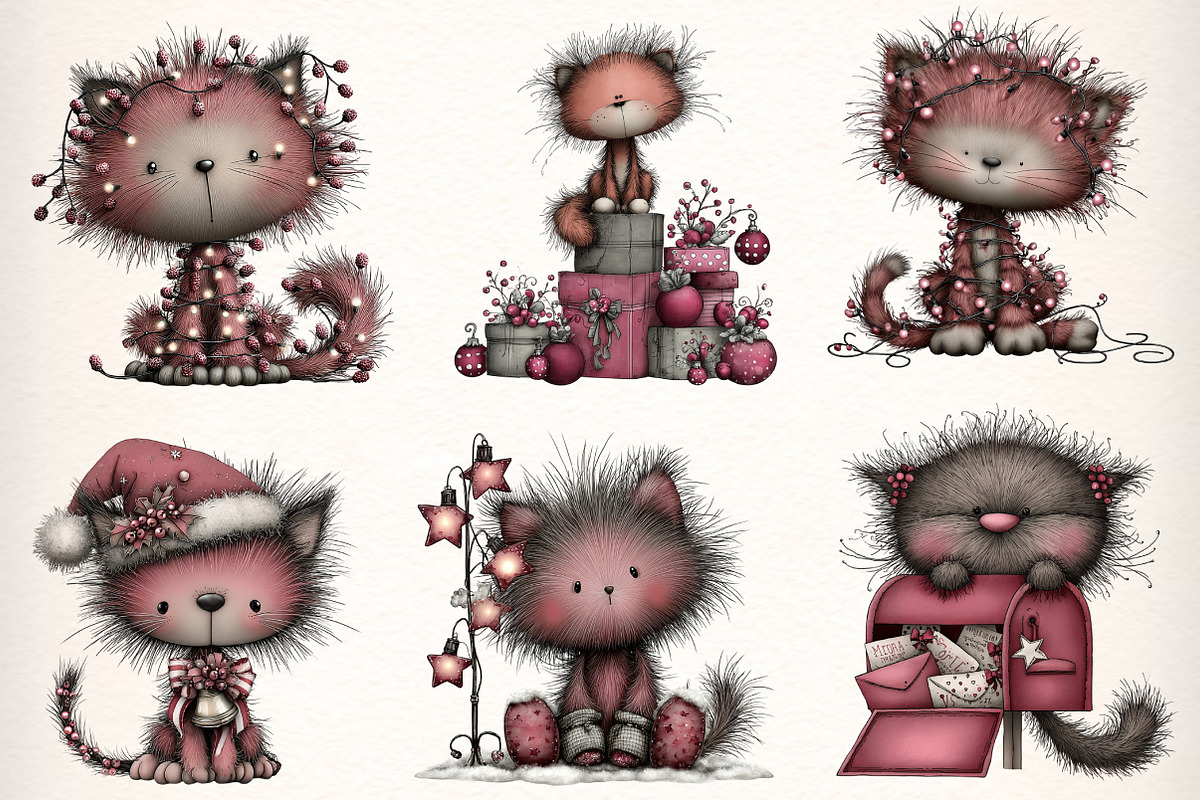Whimsical Christmas Fluffy Cats, an Illustration by Dream Creation (Photo 6 of 7)