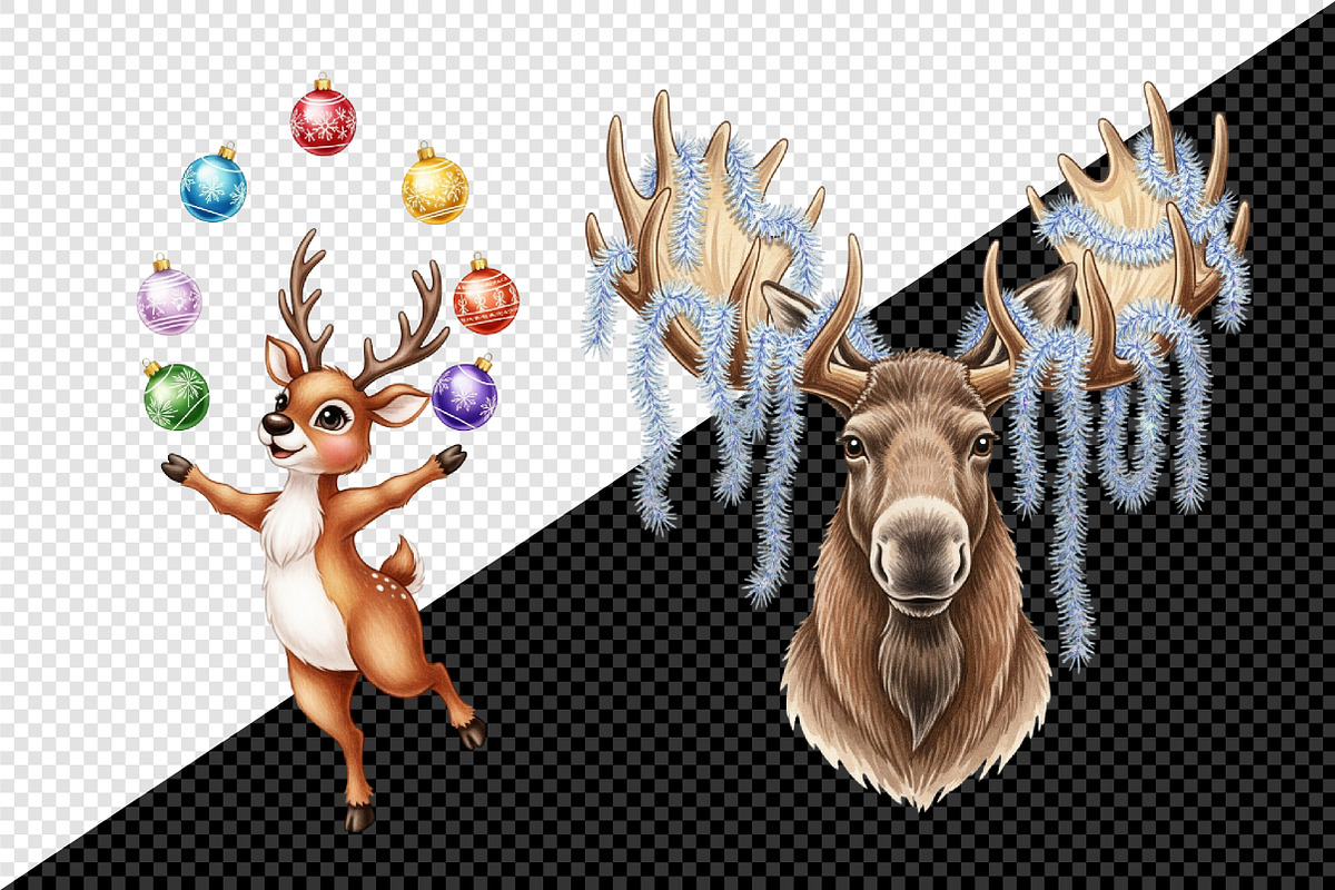 Quirky Reindeer Funny Moose Clipart, an Illustration by Creative Art (Photo 7 of 9)