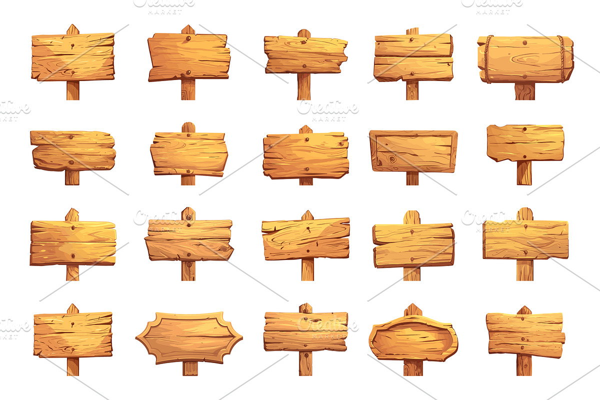 Set of cartoon wooden blank signs, an Object Illustration by LadadikArt
