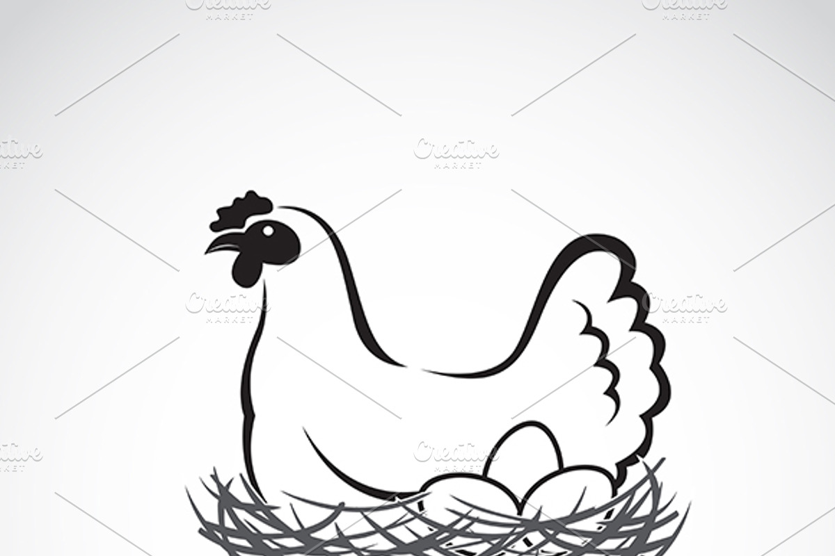 Hen laying eggs in its nest, an Icon by yod67