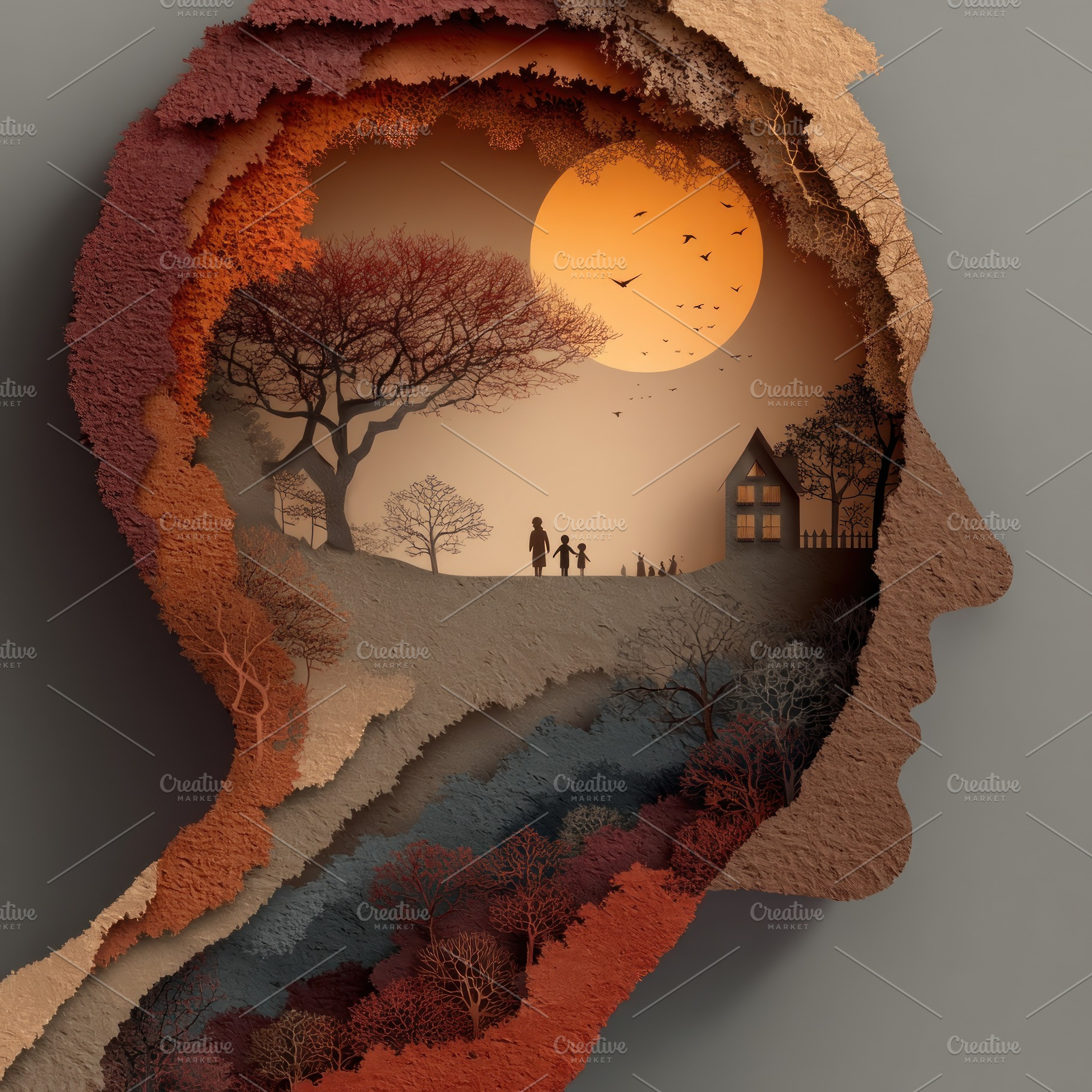 Surreal Paper Cut Illustration of Human Head Silhouette with Fam, a Food & Drink Photo by José Manuel Gelpi
