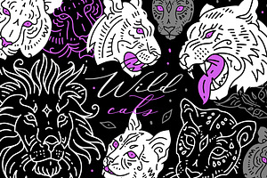 Wild cats line art