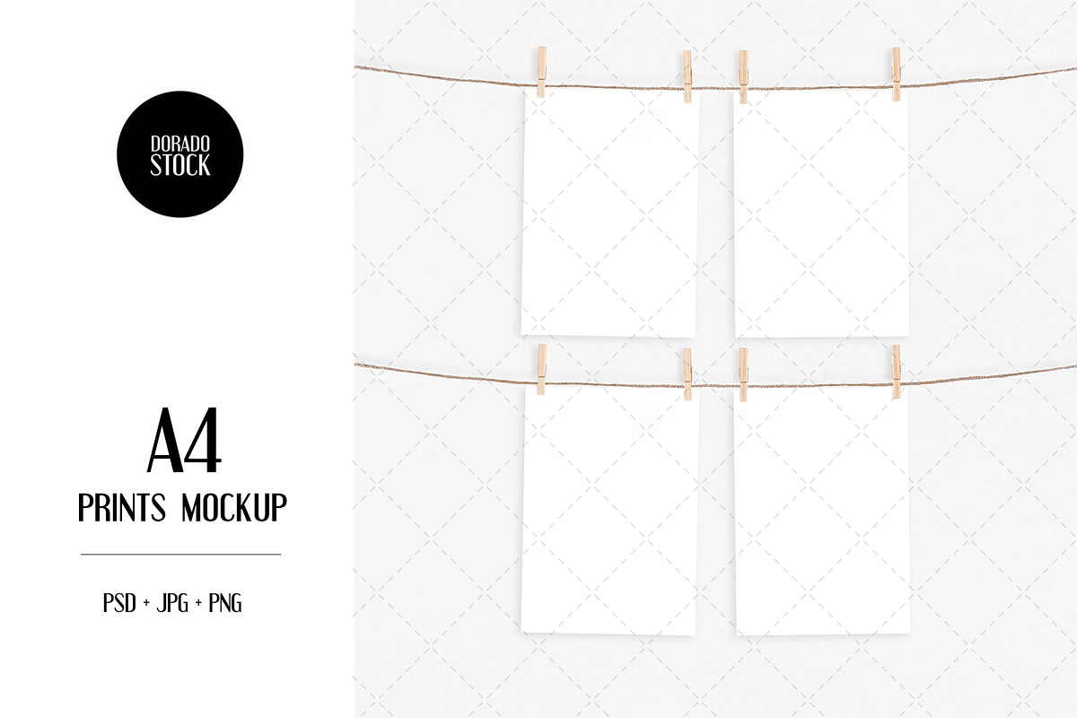 A4 print mockup with clothespins, a Print Template by Dorado Stock (Photo 1 of 3)
