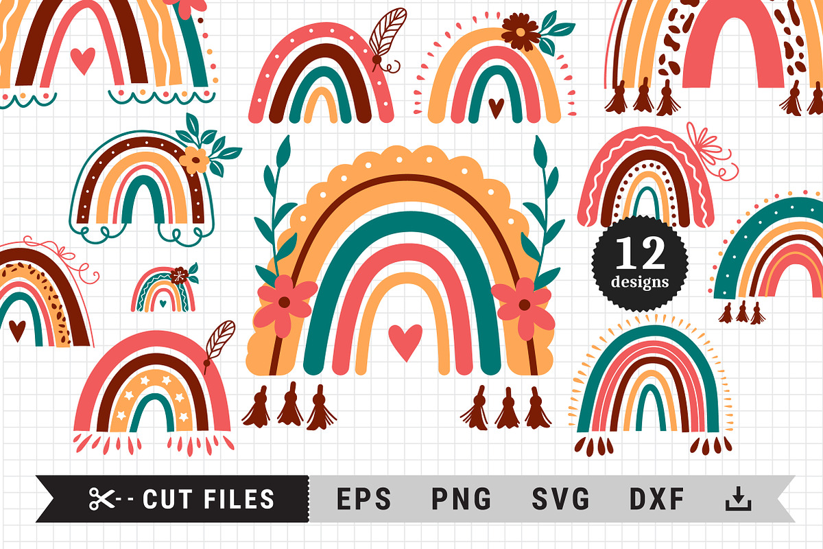 Boho Rainbow Cut Files, Clipart, an Object Graphic by ClipartMuchLove (Photo 1 of 7)