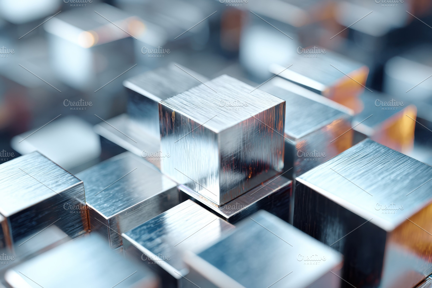 Shiny metallic cubes in abstract arrangement, an Abstract Photo by AlyaAnd