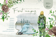 Watercolor Camping Clipart, a Person Illustration by NataliArkushArt (Thumbnail 1 of 24)