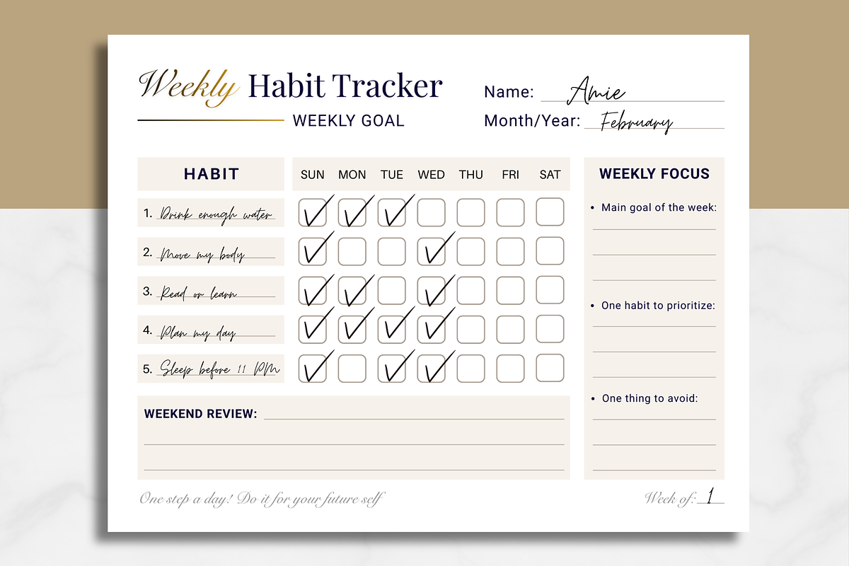 Weekly Habit Tracker Printable, a Stationery Template by AntDesignStudio (Photo 2 of 6)