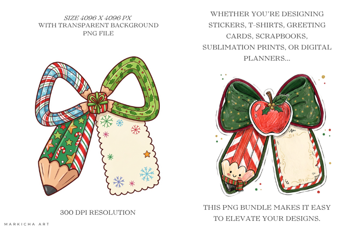 Christmas School Pencil Bows Clipart, a Seasonal Illustration by Markicha Art (Photo 2 of 5)