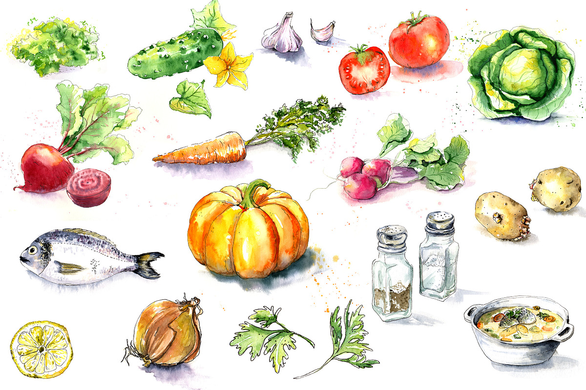 Watercolor vegetables, a Food Illustration by iri-illustration (Photo 11 of 12)