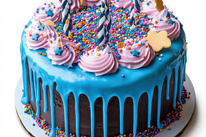 Birthday Cake with a blue ganache dr, a Food & Drink Photo by Pixeness Studio